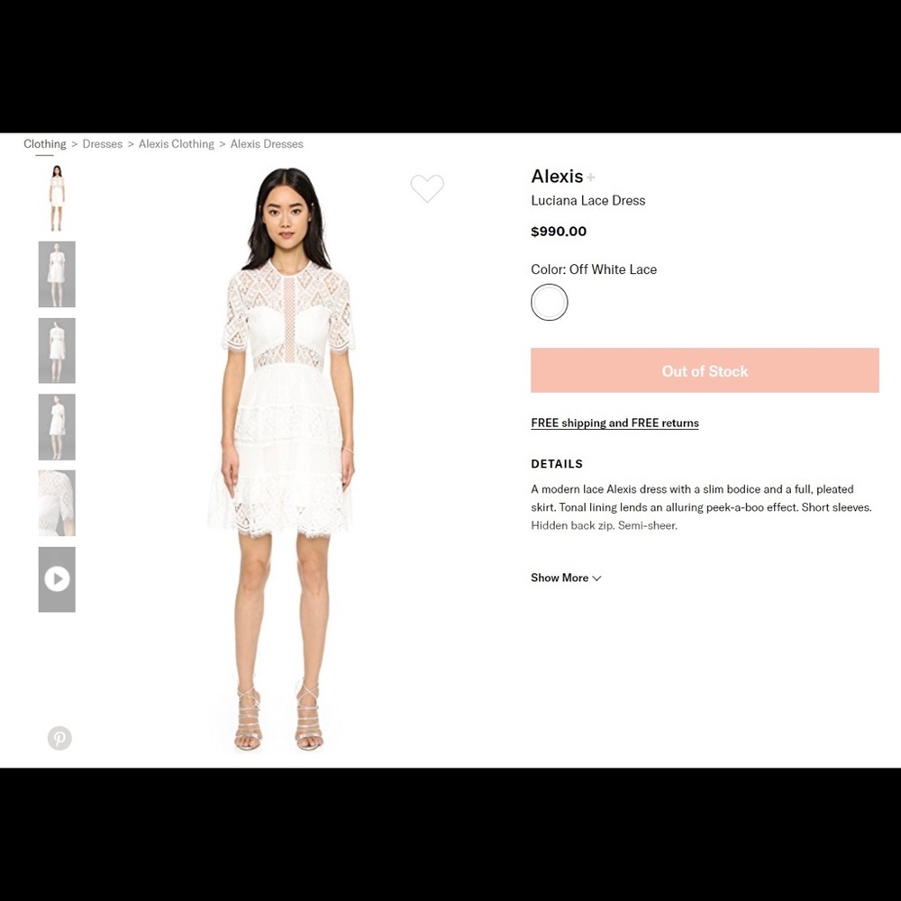Alexis White Lace dress 90% OFF